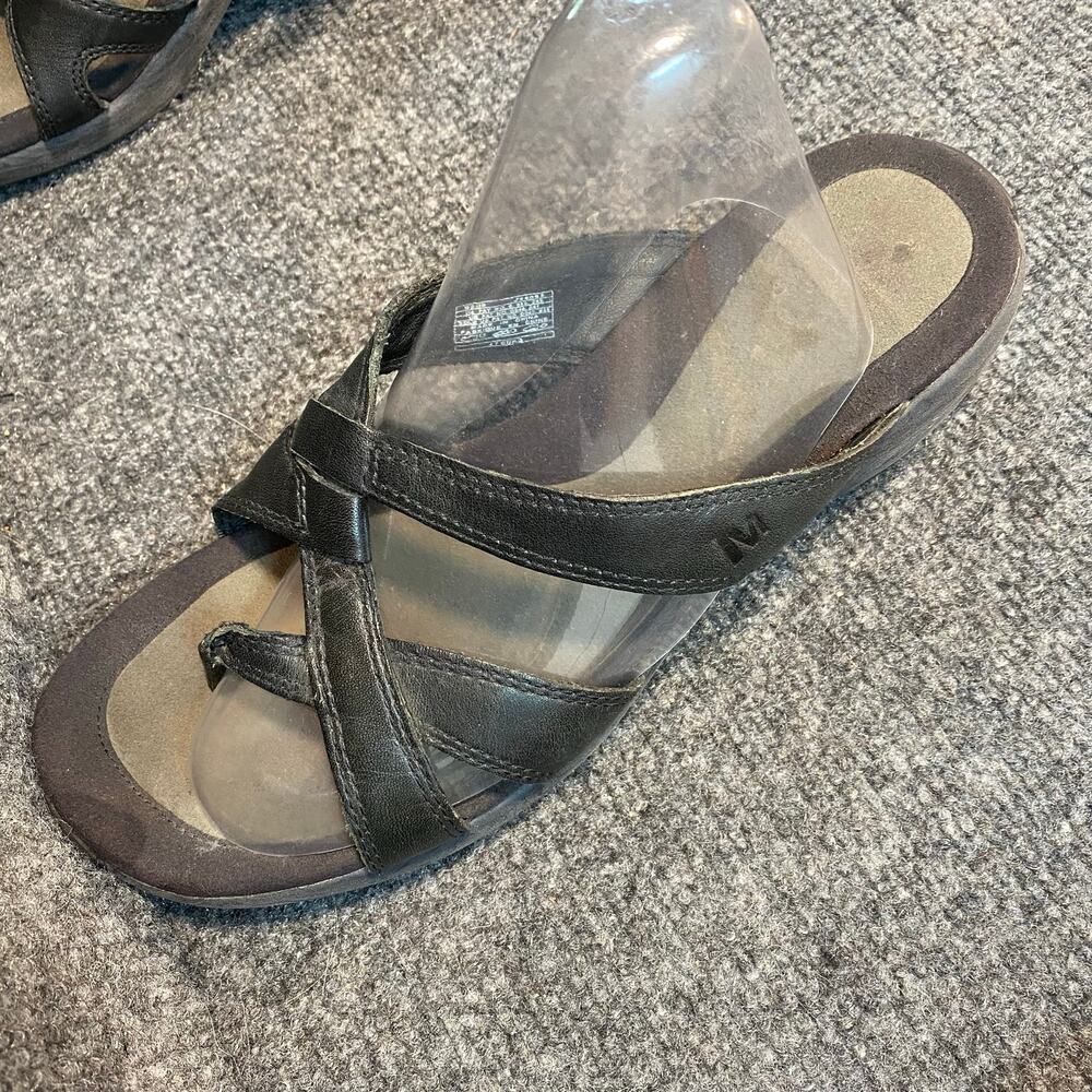 Merrell Black Leather Slide Sandals Comfort Walking Slip On Shoes Womens 8